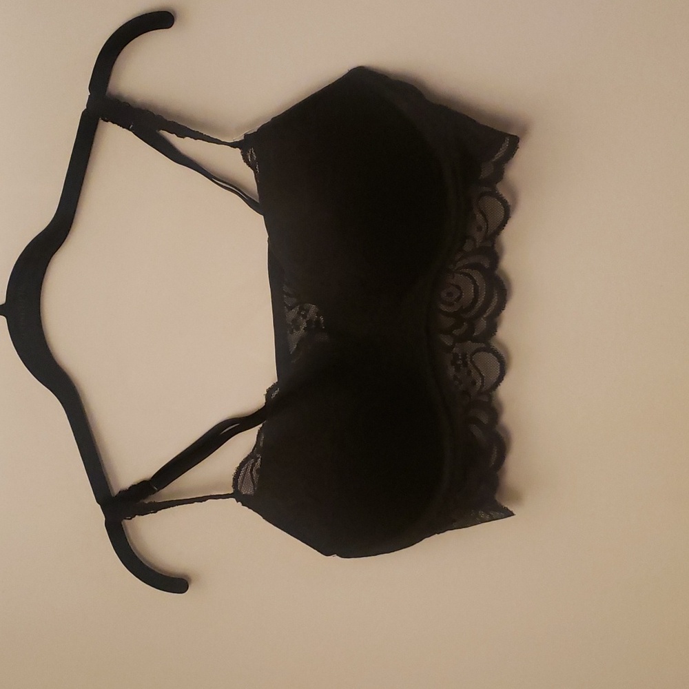 Victoria's Secret Pink black rose lace bralette L NWT